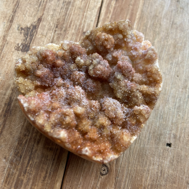 Heart Shaped orange &amp; yellow Quartz with “Sugar” Formations Over Quartz