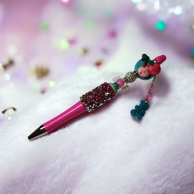 Stylo perles fuchsia bleu