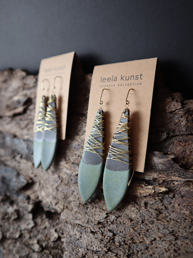 Gold-Green Leaf Stylish Porcelain Earrings | Ceramic Earrings | handcrafted dangling earrings with 14k gold-filled ear wires
