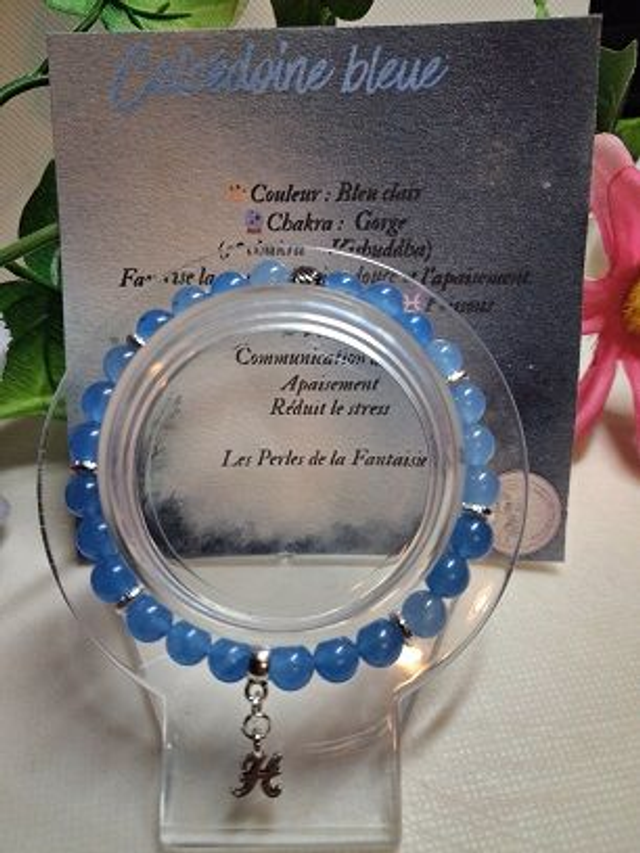 Bracelet en Calcédoine Bleue + carte chakra incluse