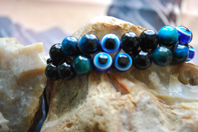 Bracelet en onyx, obsidienne et oeil de fatima