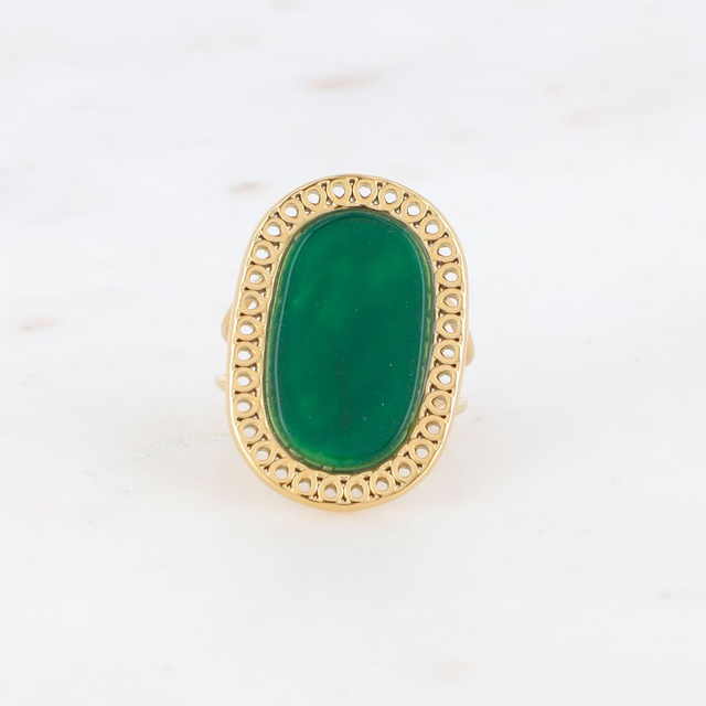 Bague dorée pierre agate verte