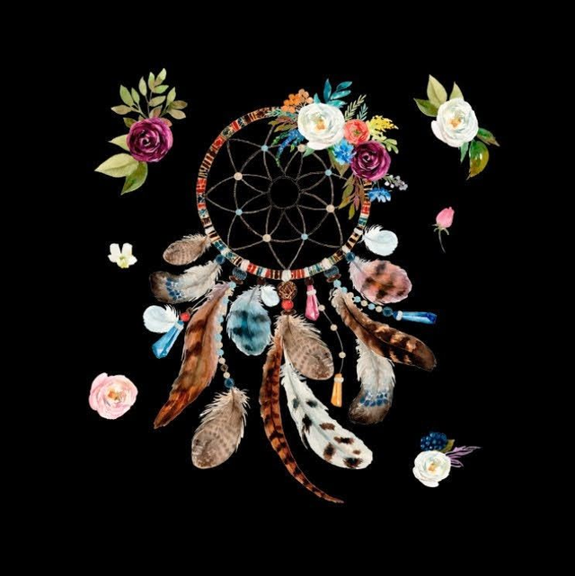 Panneau Attrape rêve en Polyester imperméable fond noir - 45x45cm 