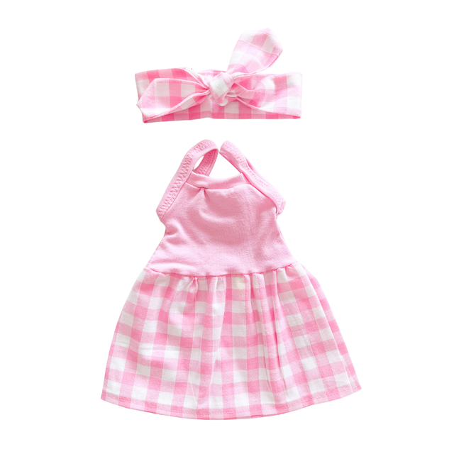 Robe vichy + bandeau rose