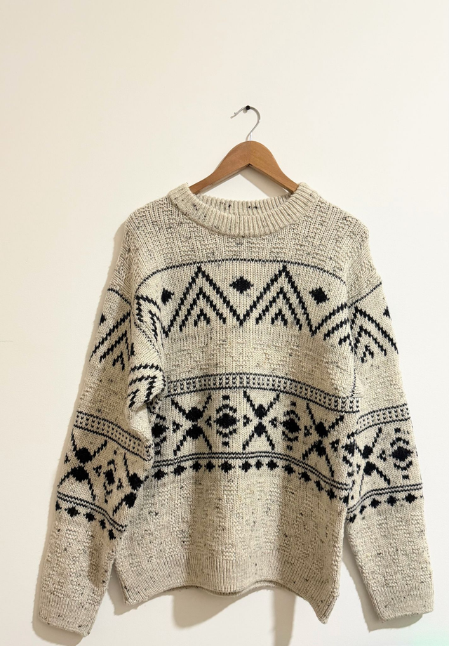 Geometric Knit Sweater – Beige &amp; Black – Size L