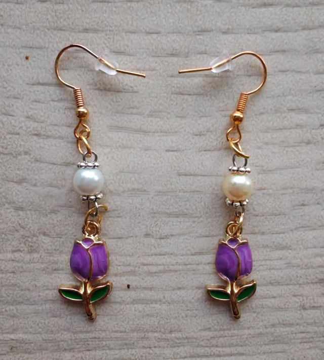 Purple Rose Dangle Earrings
