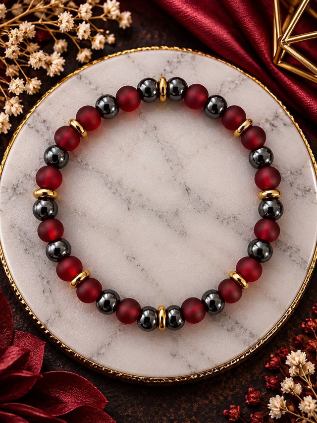 Bracelet mixte unique en perles de verre et hématite
