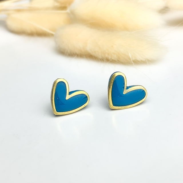 Teal Heart Stud Earrings