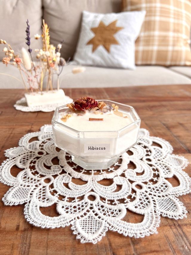 ✨ Bougie Hibiscus - verre &quot;octogonal&quot;