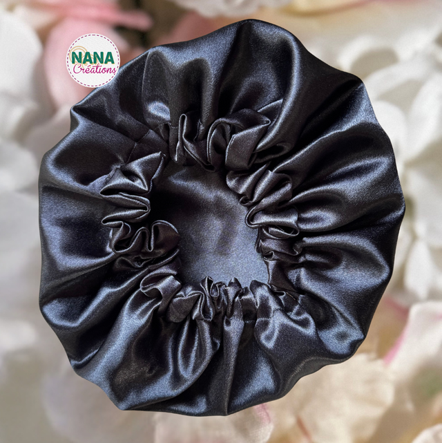 Bonnet en satin américain réversible noir | Protection cheveux nuit | Anti-frisottis | Tailles S, M, L | Double épaisseur fait main