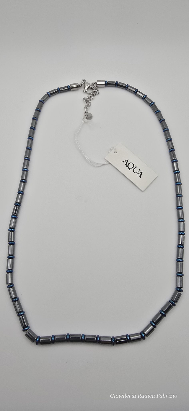 pareure bracciale e collana da uomo in acciaio ed ematire "aqua uomo". 