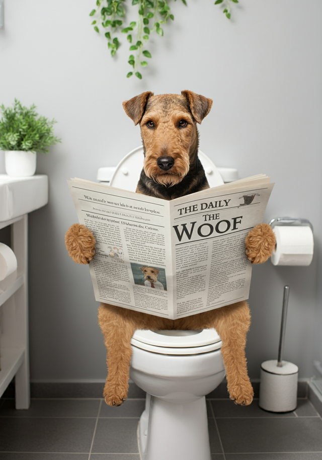 Terrier on the Toilet Framed Canvas