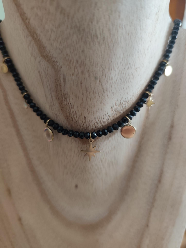 COLLIER PERLES GOLD/NOIR 0001029