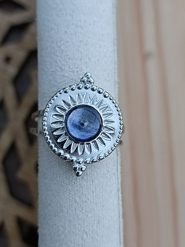 Bague Ethnique réglable - Argent - Résine Bleue