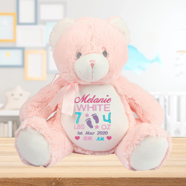 Personalised Cuddly Pink Bear Embroidered