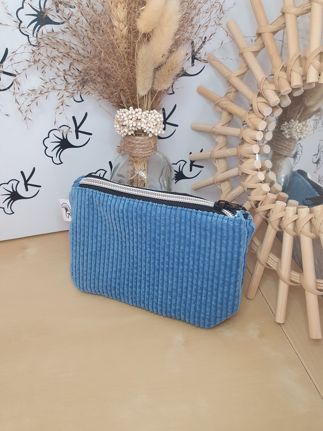 Pochette Amy velours bleu pétrole / coton Appoline bleu