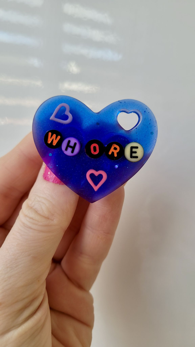 WHORE Blue Heart Resin Pin Badge