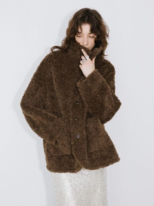 Brown Mid-Length Reversible Coat - Teddy / Faux Leather