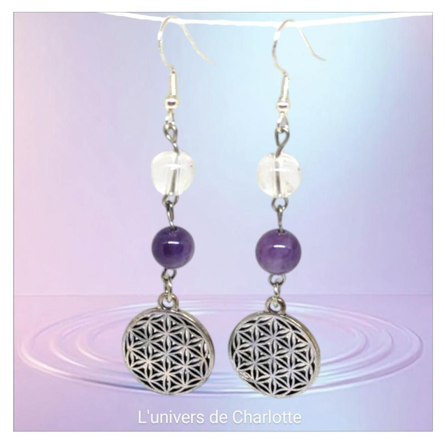 Boucles d'oreilles "Améthyste/Cristal de roche" BO-093