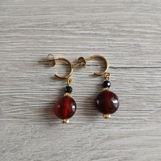 Carneool oorbellen – goudkleurige RVS (1.348)