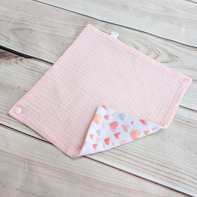 Pink & Grey Hearts Drool Bib - Handmade & Reversible