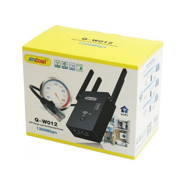 Andowl Q-W012 WiFi Extender Dual Band (2.4 & 5GHz) 1200Mbps με 2 Θύρες Ethernet – WiFi Range Extender/ Repeater/ Router