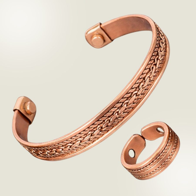 Bracelet de luxe + Bague de luxe ajustable en cuivre pur (99,9 %) 