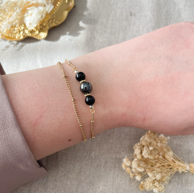 Bracelet en obsidienne et hématite