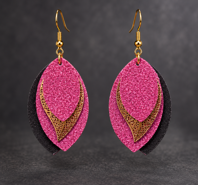OCTOBRE ROSE- Éclat d’Espoir – Boucles d’oreilles en cuir rose pailleté – Octobre Rose