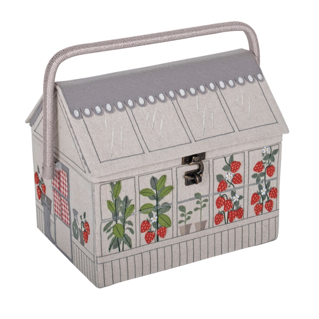 Novelty sewing box in the shape of a greenhouse.