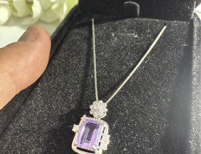 S925 amethyst pendant with chain