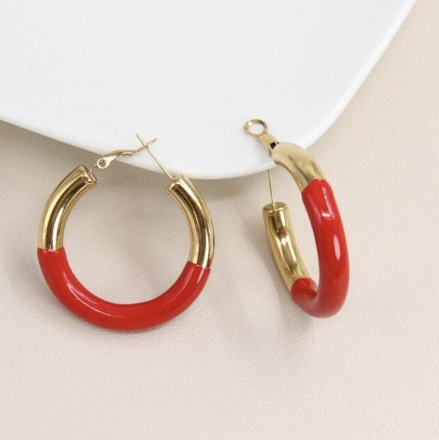 Boucles d’oreilles créoles dorées et rouge