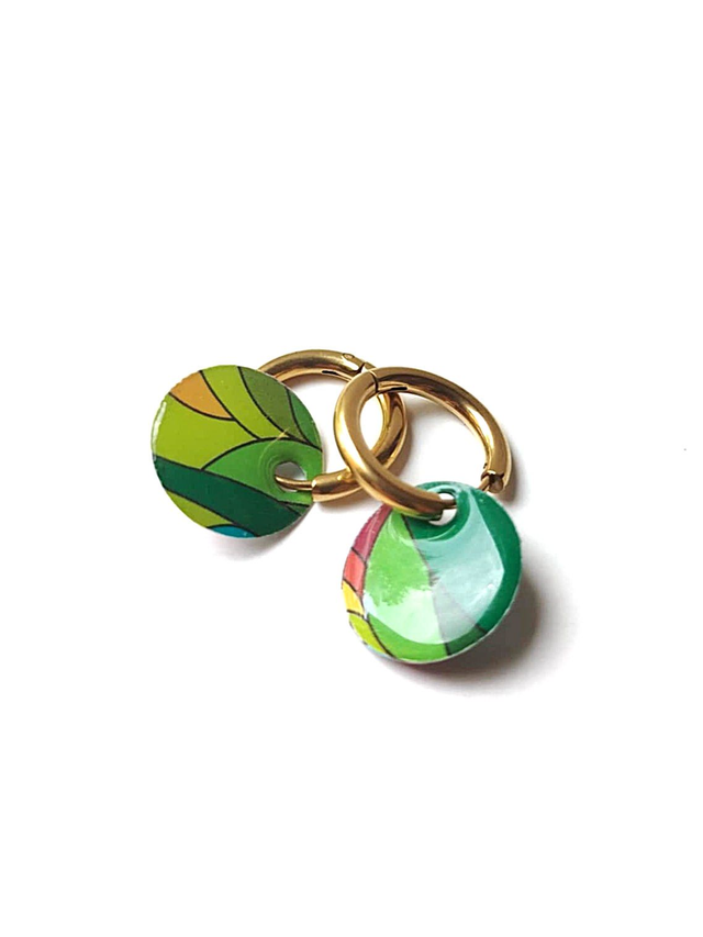 Créoles à Pampille Upcyclées Réversibles en Cartes et Papier Recyclés - 70&#039;s