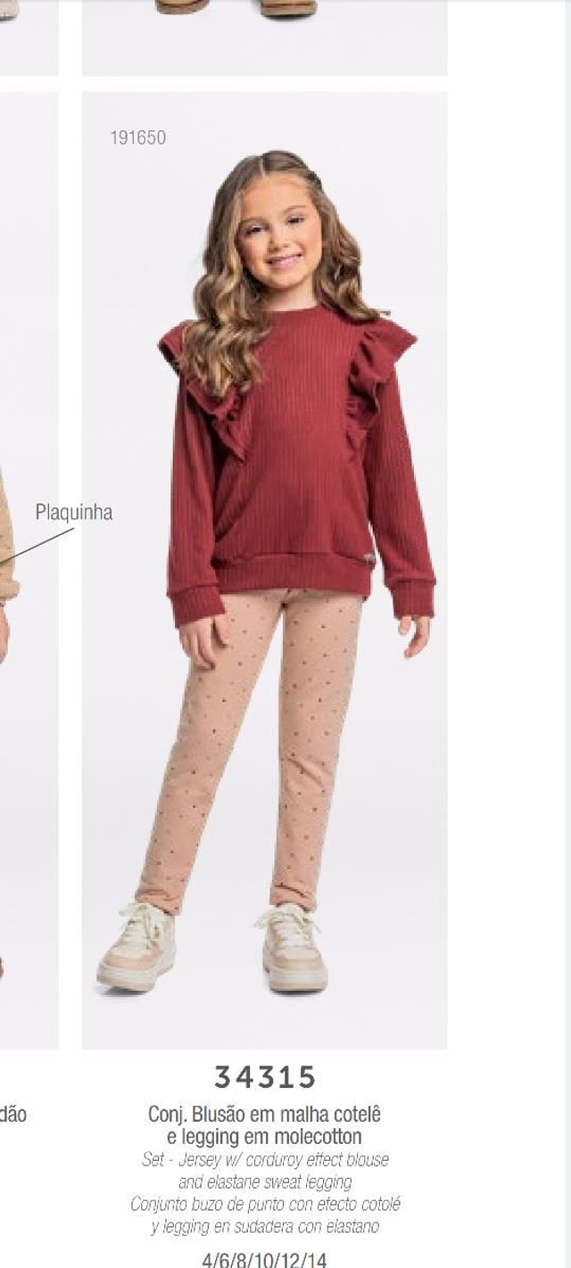 Conjunto Blusa em cotelê vinho com legging 