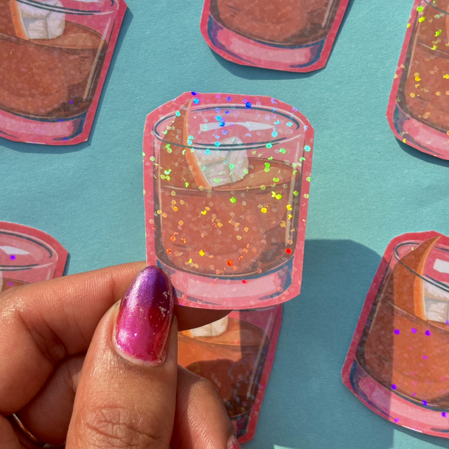Old Fashioned Cocktail Holographic Sticker 
