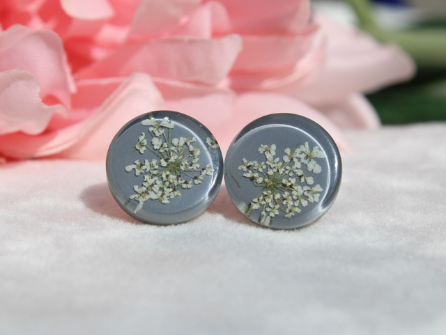 Ohrstecker Wilde Möhre grau rund 16mm