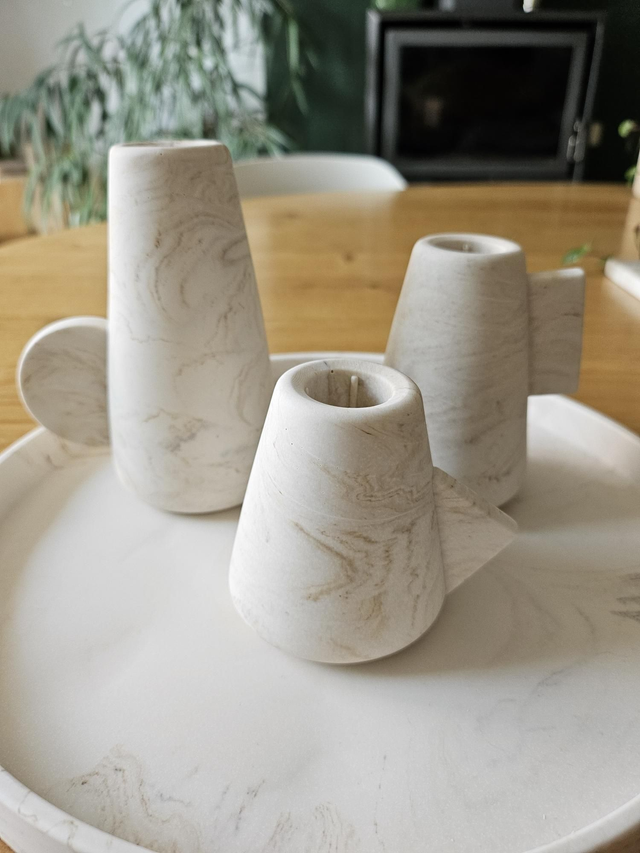 Trio bougeoirs marbré beige 