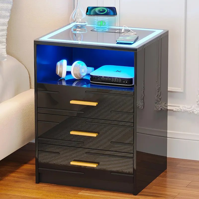 Gurexl LED Nightstand with Wireless Charging Station