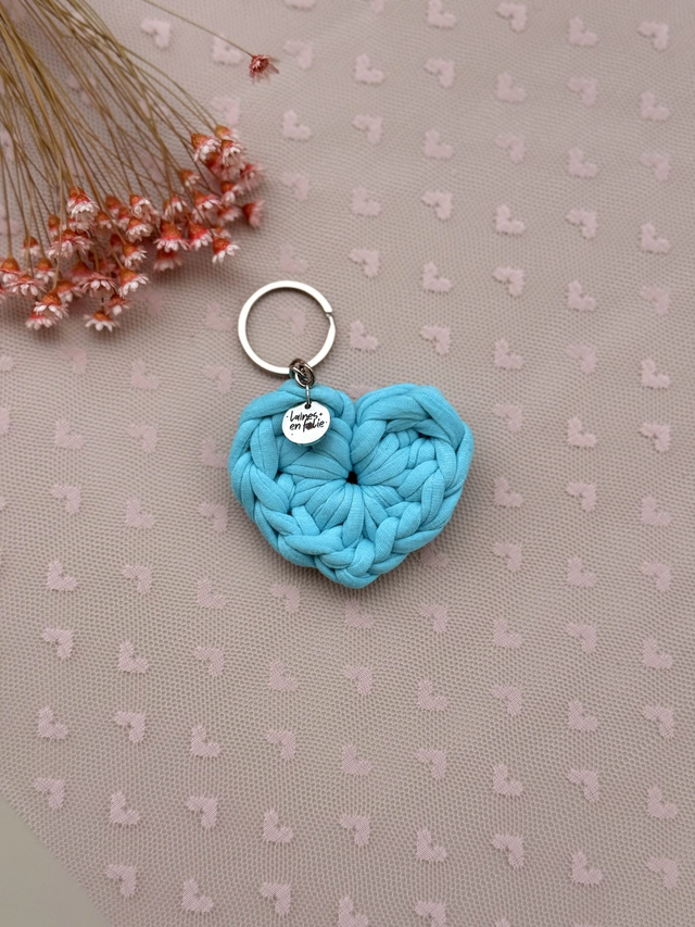 Porte-clés cœur bleu en coton recyclé