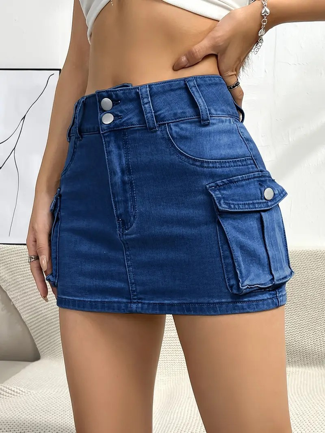 Women's High-Waisted Denim Skirt with Pockets