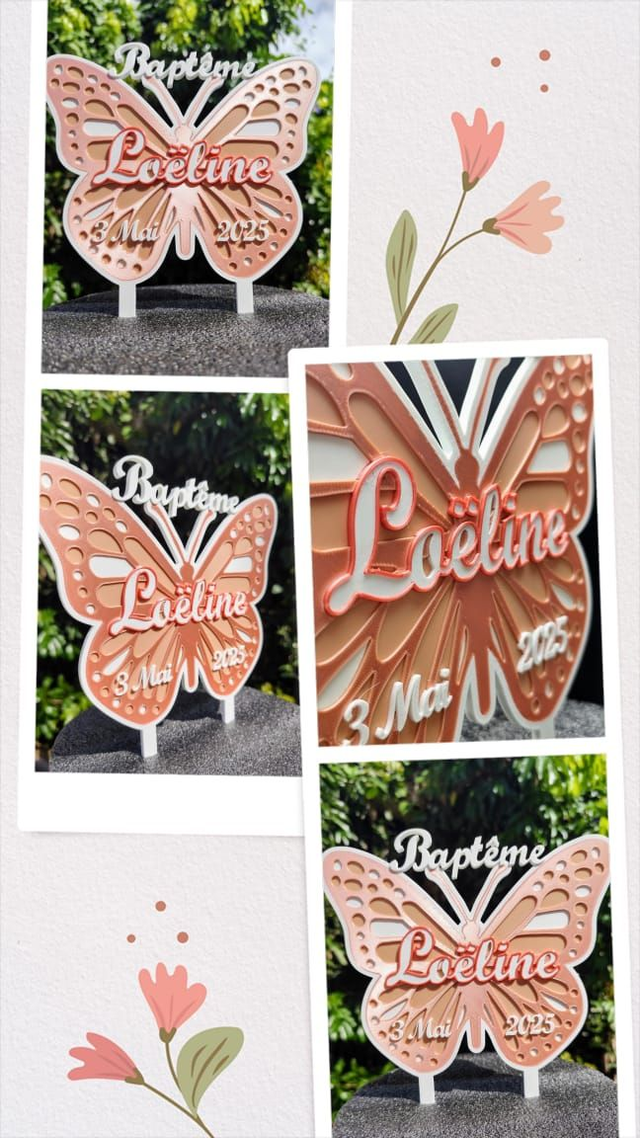 Topper cake baptême &quot;PAPILLON&quot;
