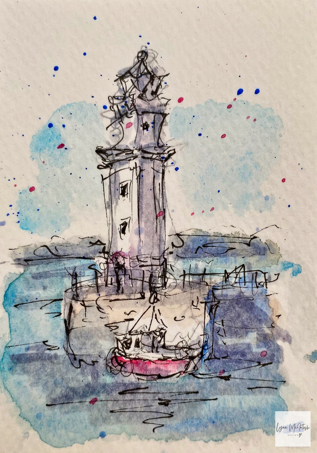 Newhaven Harbour Lighthouse - Original Watercolour & Pen Sketch