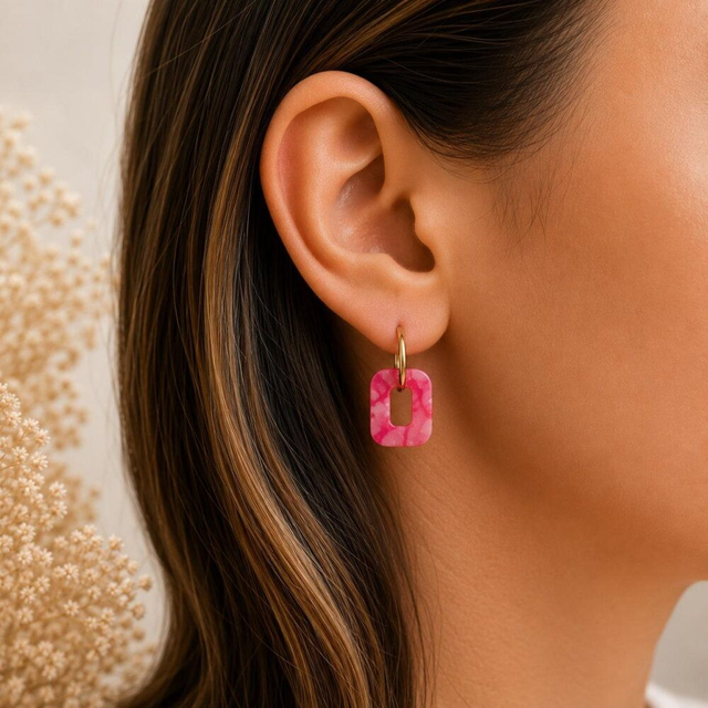 Pampilles en argile polymère – Rose &amp; blanc nacré
