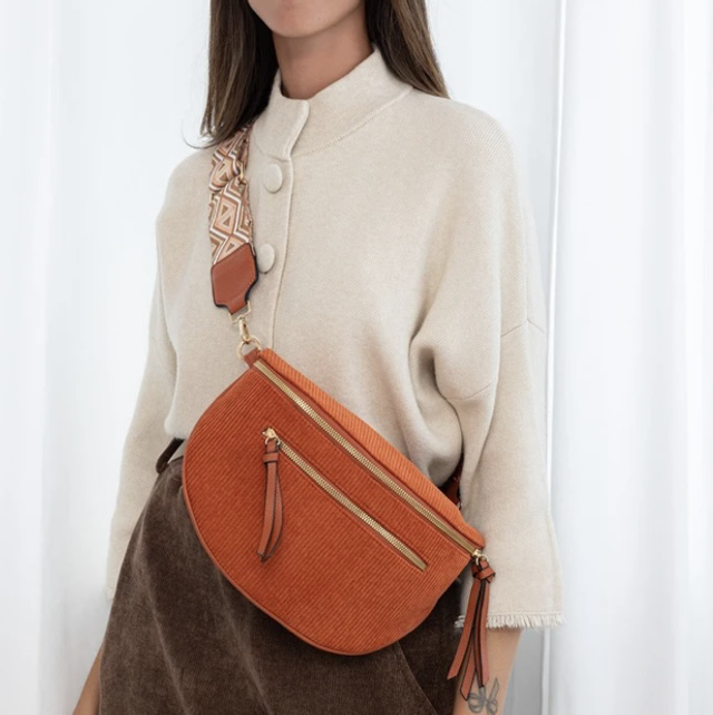 Sacoche en velour brique 