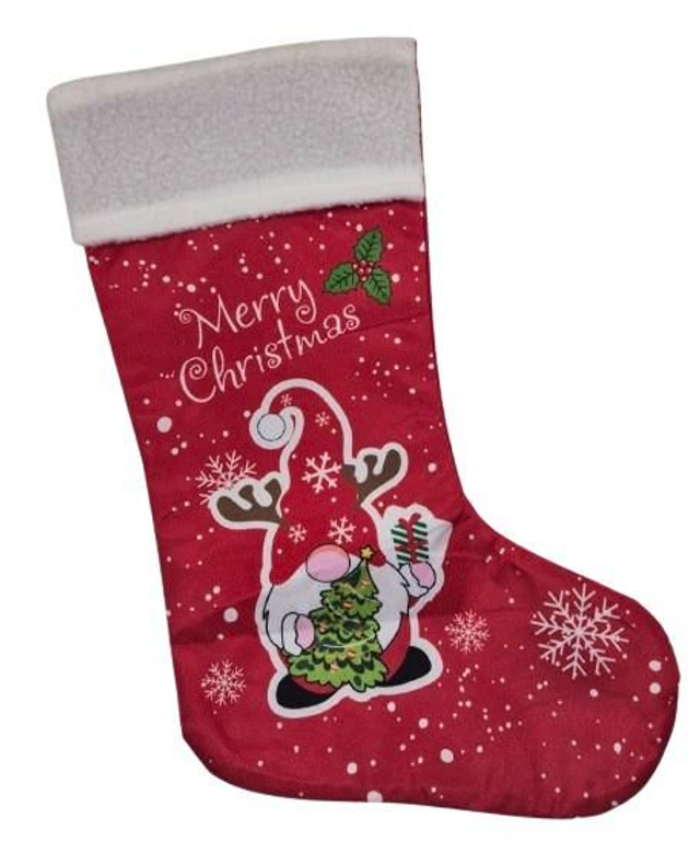 Chaussette de Noël rouge personnalisable avec un revers blanc, ornée du texte  Merry Christmas