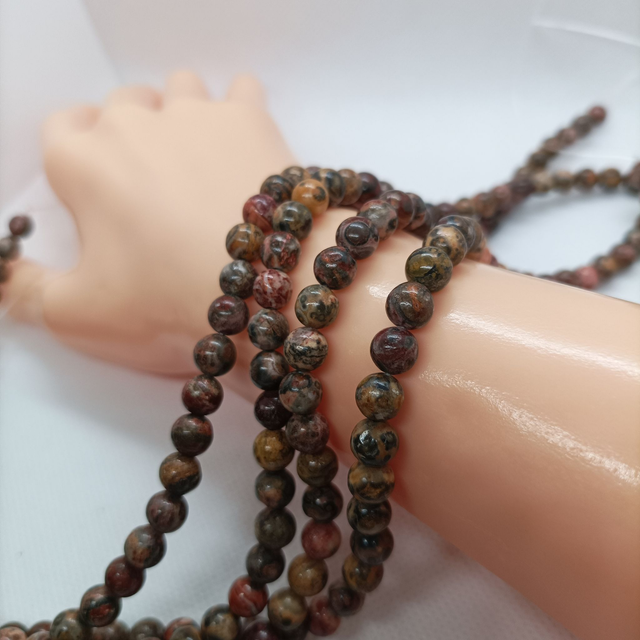 Jaspe Léopard / Fil de Perles en 6 mm / Boules en Pierres Naturelles Rondes et Polies