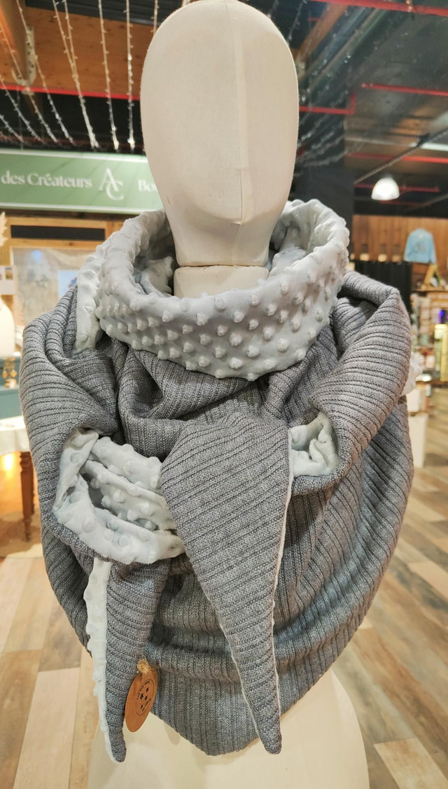 Chèche MAXI chaude maille gris chiné 