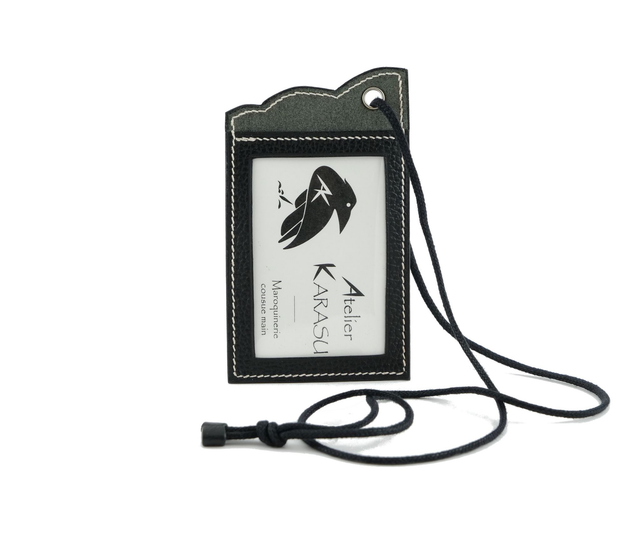 Porte-Badges MIRU Noir Grainé Fil Blanc
