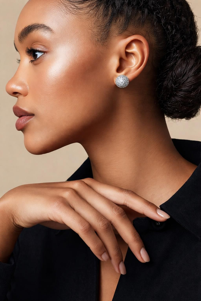 Boucle perles rondes -Collection Nude argenté 