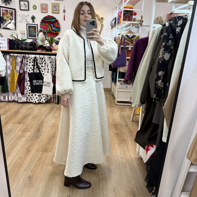 Gonna a Ruota Panna Lana Bouclè 